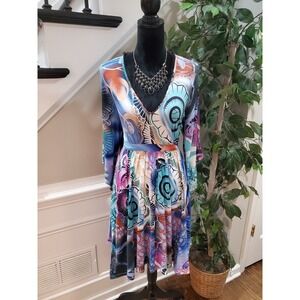 Mushka by Sienna Rose Women's Multicolor Floral V-Neck Knee Length Dress Medium